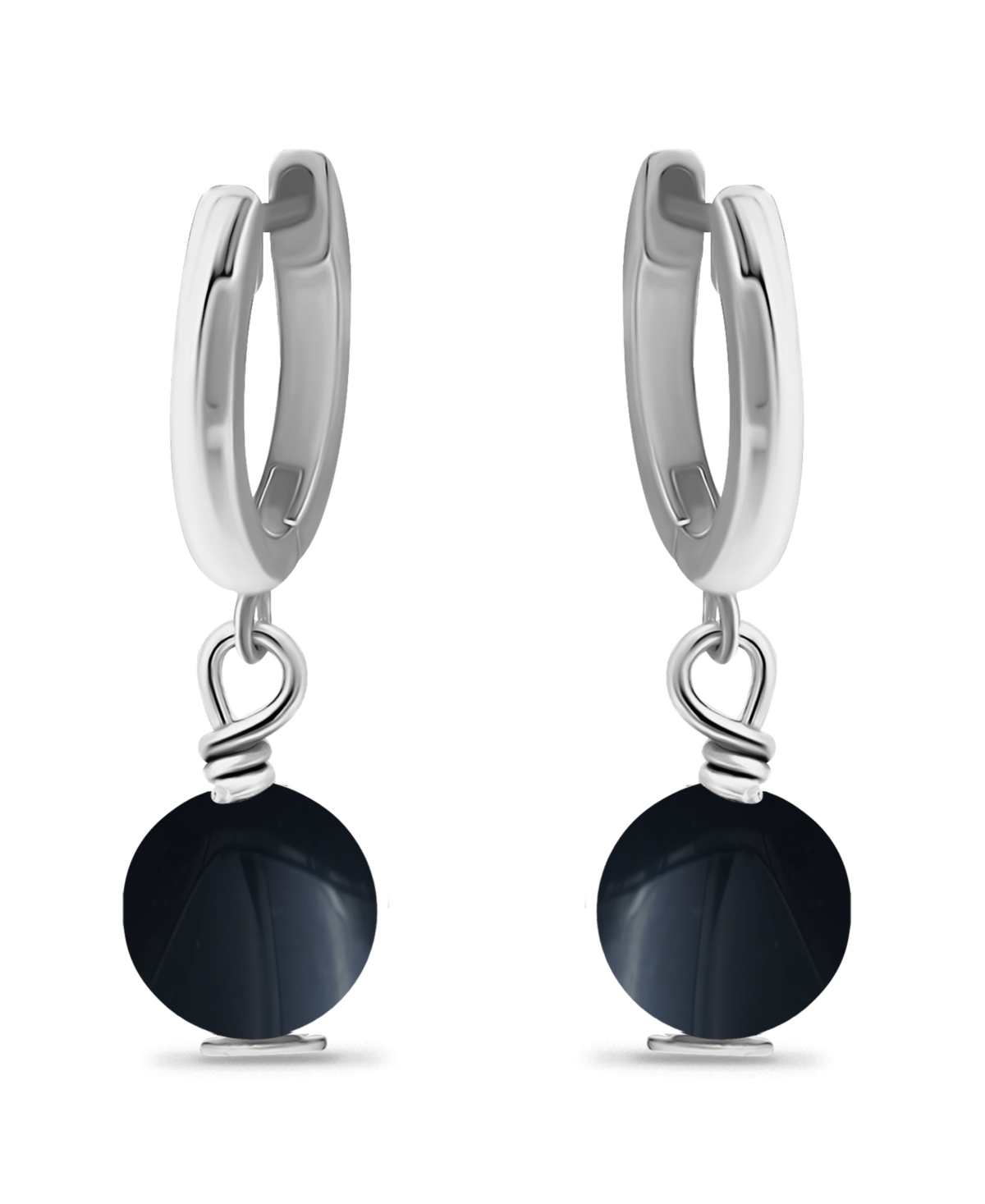 Macy's Silver Plated Multi Genuine Stone Huggie Hoop Earrings In Onyx