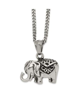 Chisel Antiqued and Polished Elephant Pendant on a Curb Chain Necklace ...