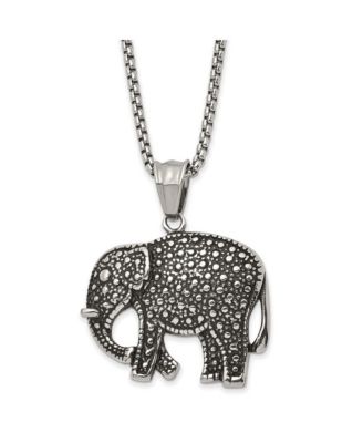 Chisel Antiqued Polished Elephant Pendant on a Box Chain Necklace - Macy's