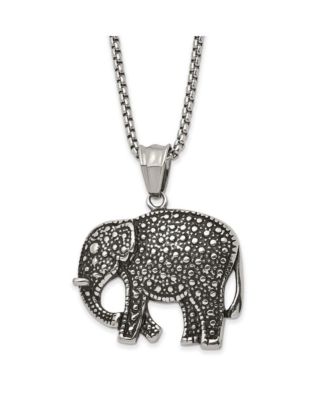 Chisel Antiqued Polished Elephant Pendant on a Box Chain Necklace - Macy's