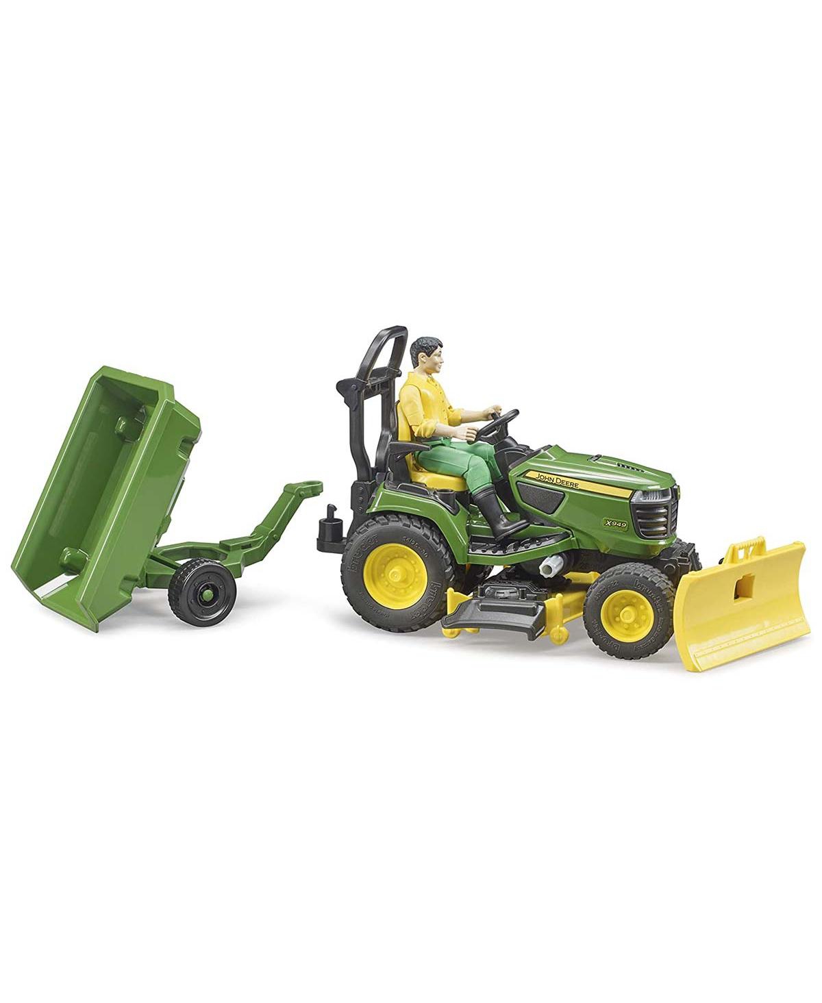Bruder world John Deere Lawn Mower Tractor w Trailer and Gardener