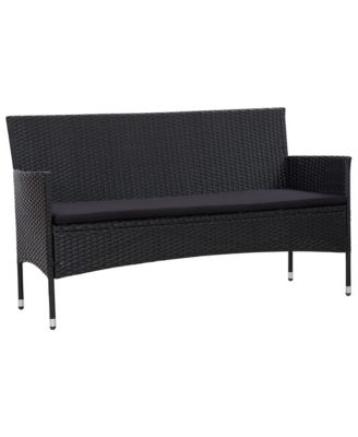 3-Seater Patio Sofa with Cushions Black Poly Rattan