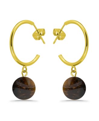 14K Gold Plated Multi Genuine Stone Hoop Earrings