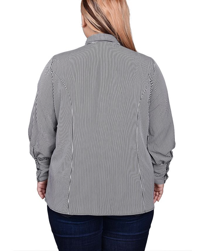 NY Collection Long Sleeve Blouse With Crochet Trim
