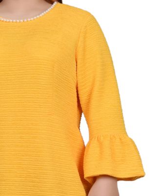 Plus Size 3/4 Length Imitation-Pearl Detail Dress