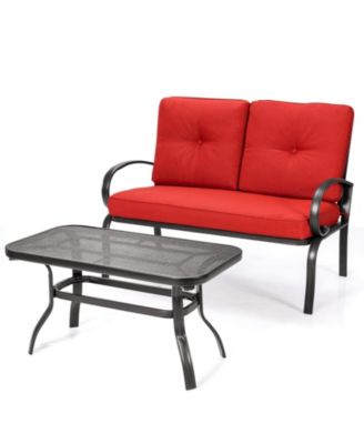 2 Piece Patio Cushioned Seating Set with Coffee Table Outdoor Conversation Furniture