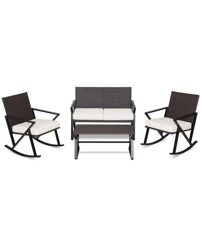 Slickblue 4 Pieces Rattan Patio Rocking Furniture Set with Loveseat and
