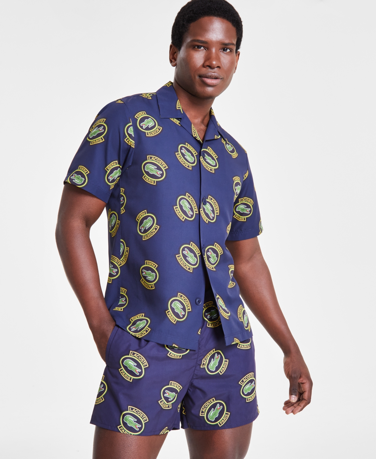 Lacoste Men's All-Over Logo Graphic Shirt - Ir0 Marine/ananas-noir