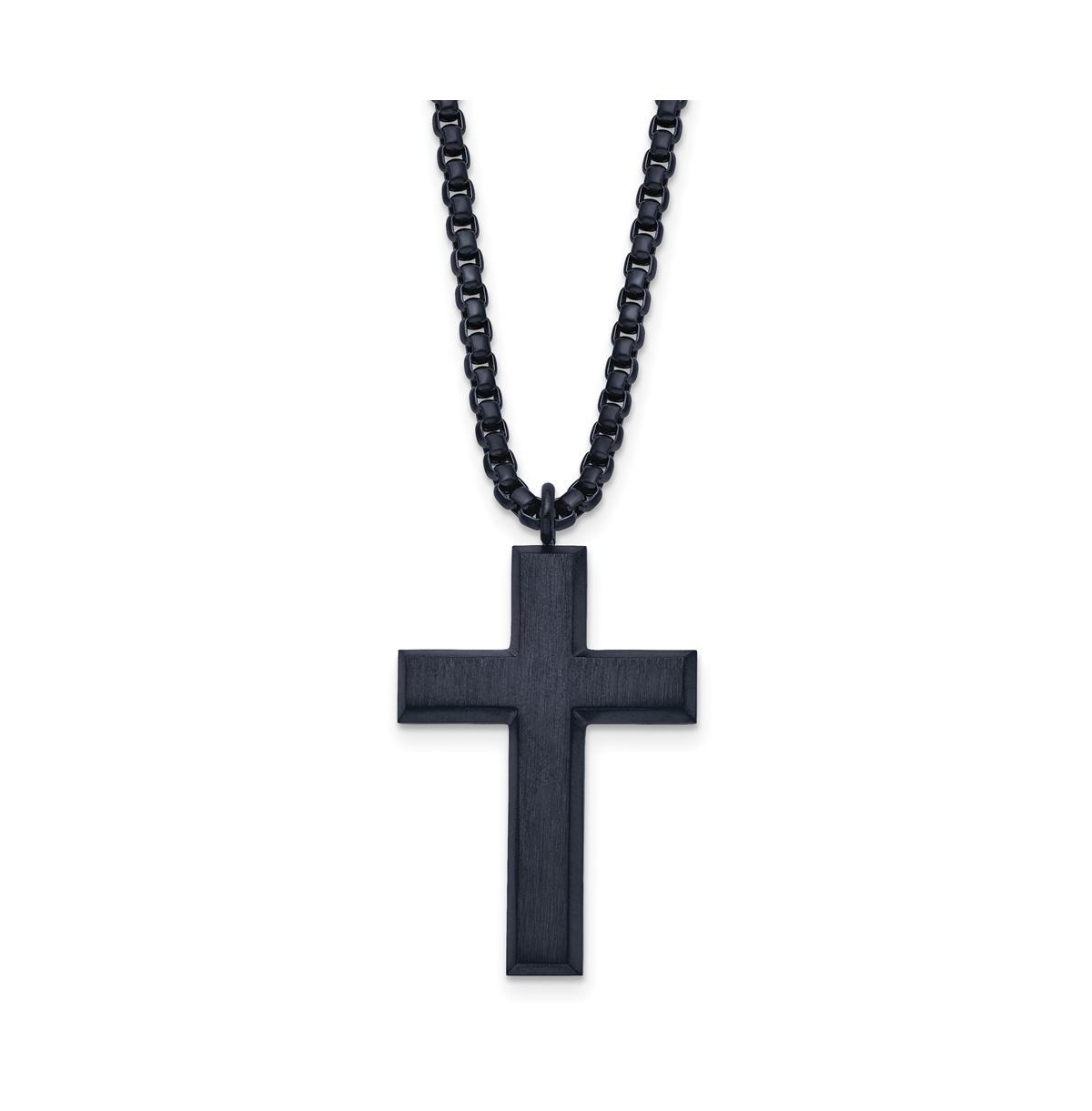 Brushed Grey Ip-plated Cross Pendant Box Chain Necklace - Grey