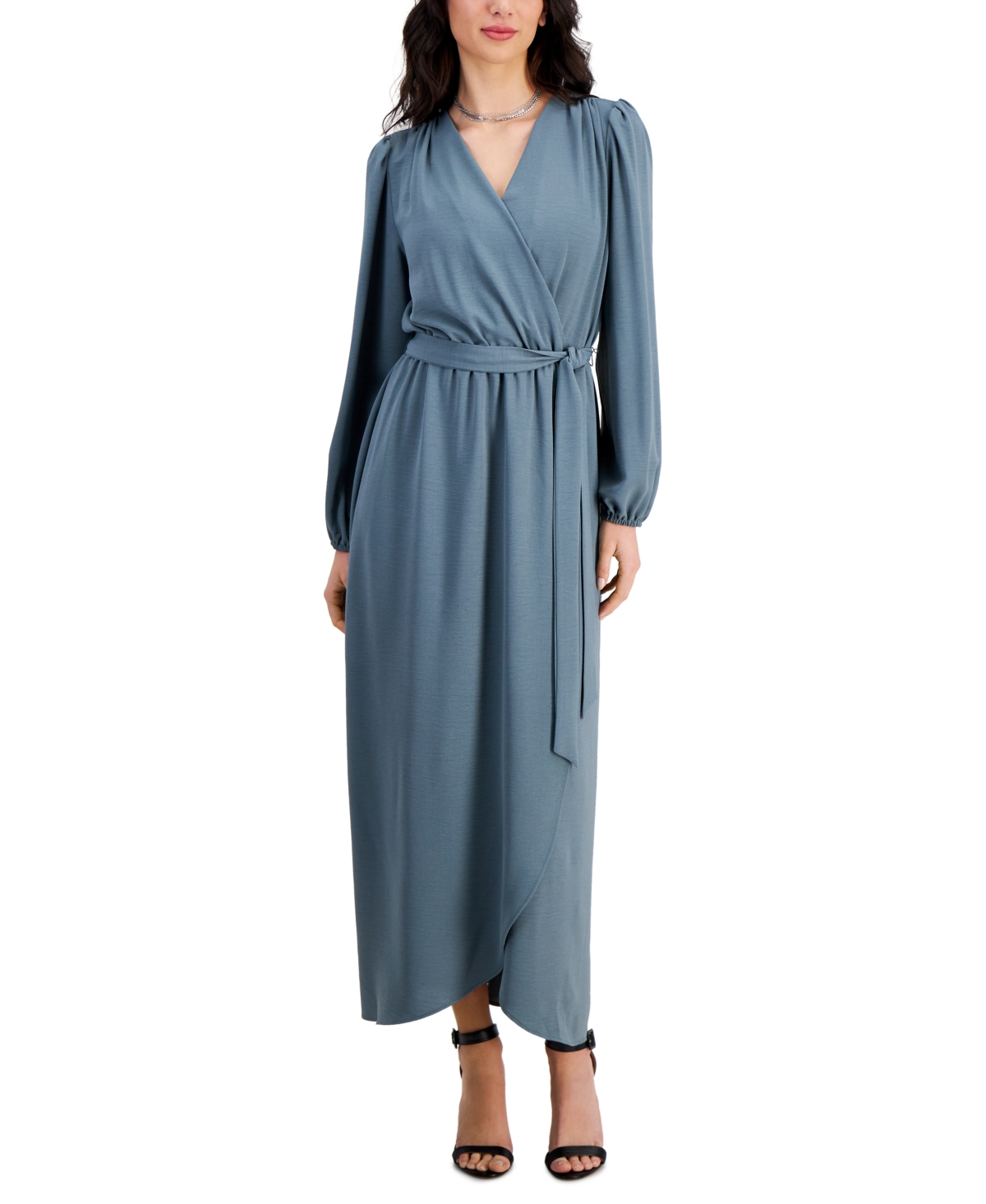 Women's Surplice-Neck Faux-Wrap Long-Sleeve Dress - Dk Amethys