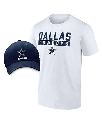 Fanatics Men's White, Navy Dallas Cowboys T-shirt and Adjustable Hat ...