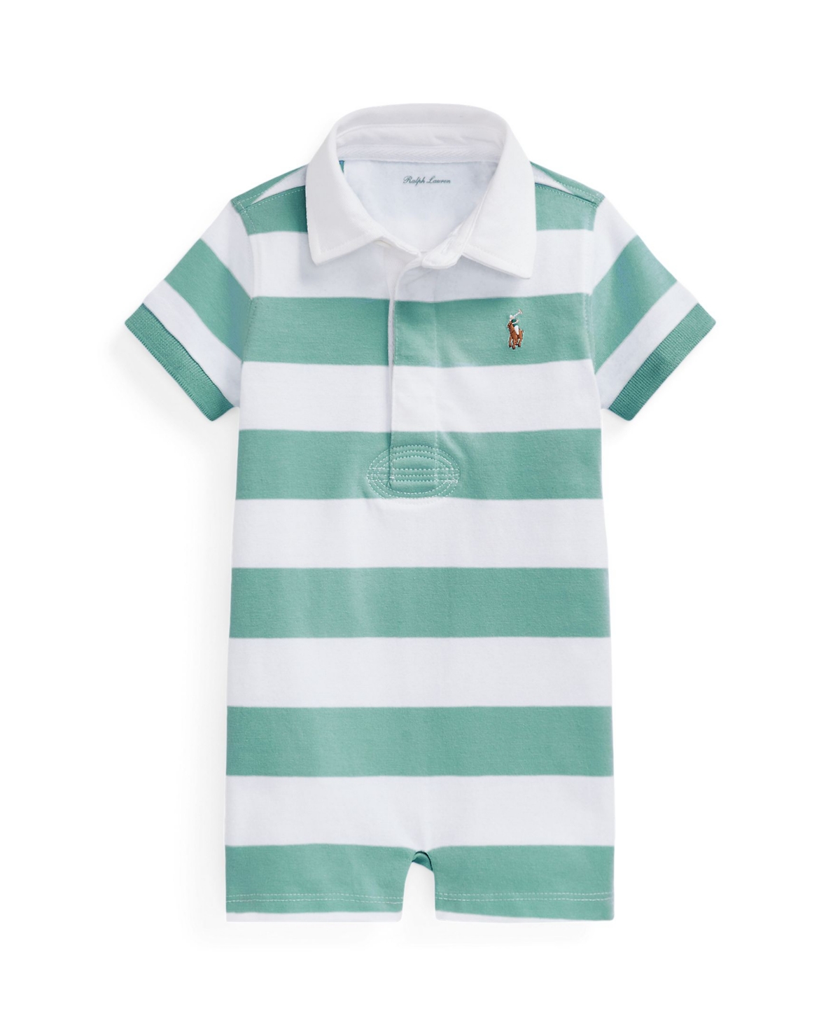 Polo Ralph Lauren Baby Boys Striped Cotton Rugby Shortall In Celadon,white Multi