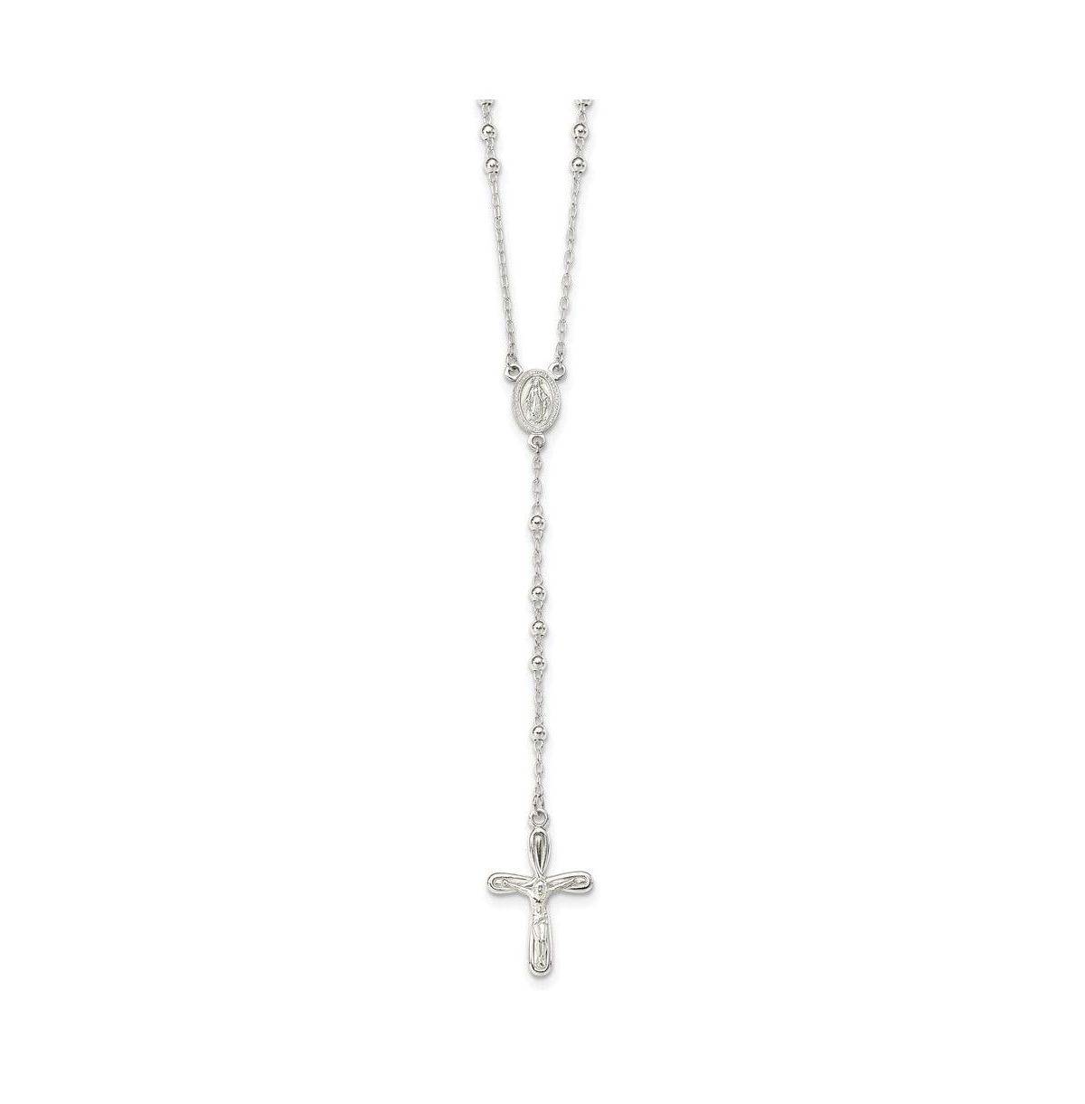 Sterling Silver Polished Crucifix Rosary Pendant Necklace 18" - Silver
