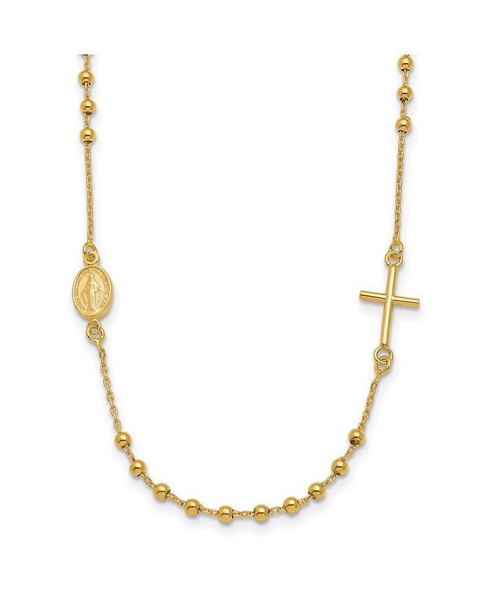 Diamond2deal 14k Yellow Gold Sideways Cross Beaded Rosary Pendant