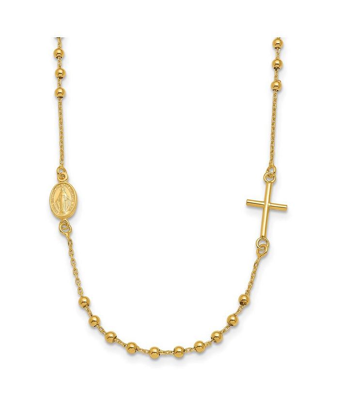 Diamond2Deal 14K Yellow Gold Sideways Cross Beaded Rosary Pendant
