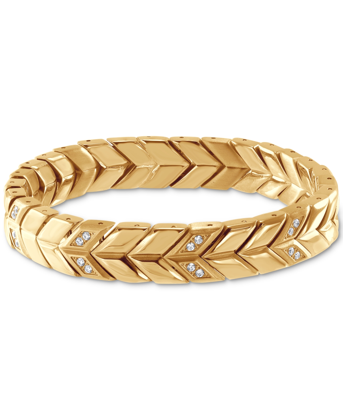 Men's Cubic Zirconia Chevron Link Bracelet in Stainless Steel - Gold-Tone