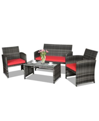 Outdoor Rattan Patio Set 4 Piece Sofa Seating with Glass Top Table