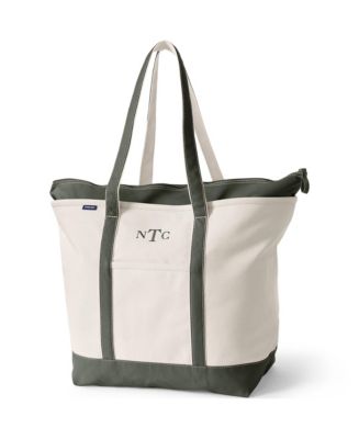 Lands' End Extra Large Natural 5 Pocket Zip Top Long Handle Canvas Tote ...