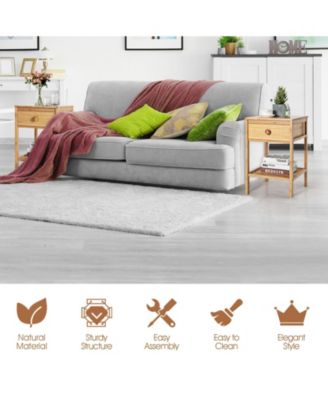 Set of 2 Bamboo End Tables with Drawer and Open Shelf-Natural