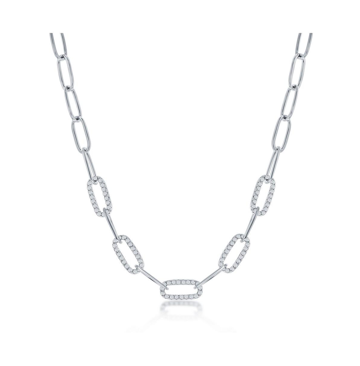 Sterling Silver or Gold Plated Over Sterling Silver 5mm Cz Paperclip Necklace - Gold