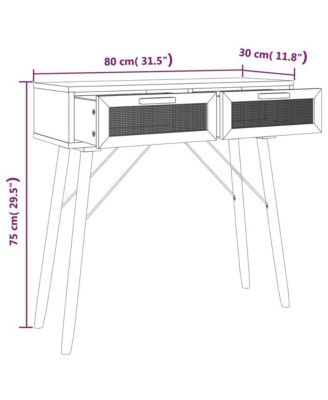 Console Table Brown 31.5"x11.8"x29.5" Solid Wood Pine Natural Rattan