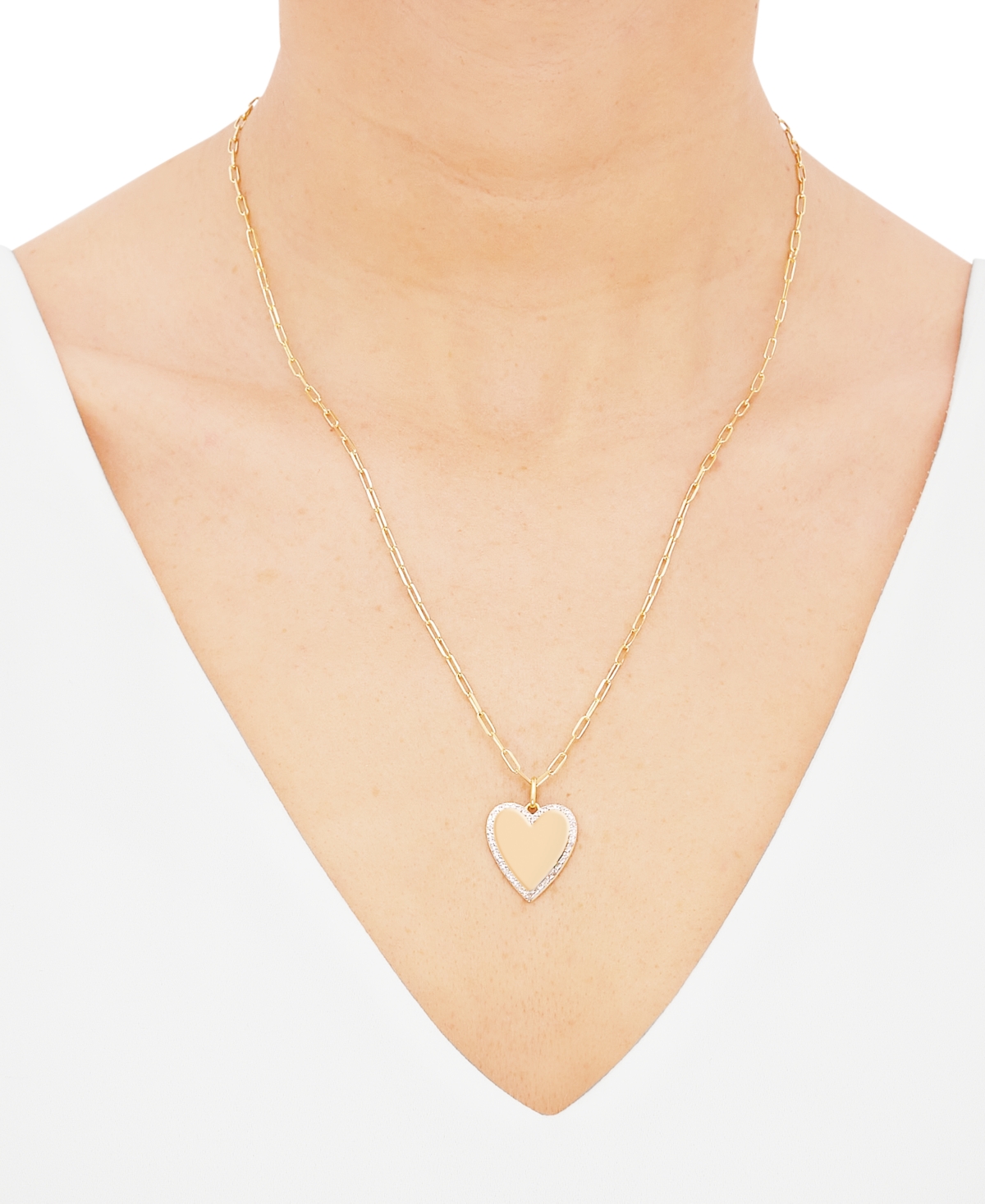 Diamond Polished Heart Paperclip Link Pendant Necklace (1/10 ct. t.w.) in 14k Gold-Plated Sterling Silver, 16