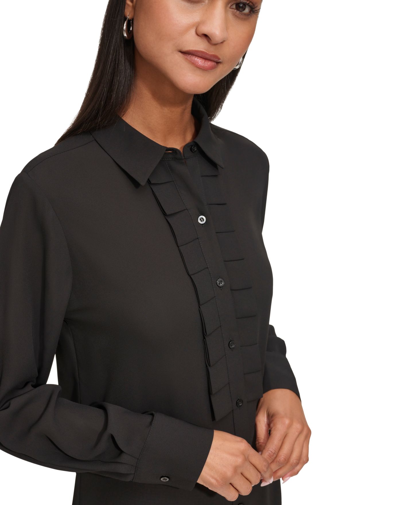 Женская блузка KARL LAGERFELD PARIS Petite Ruffled Blouse, цвет: Чёрный — фото 4