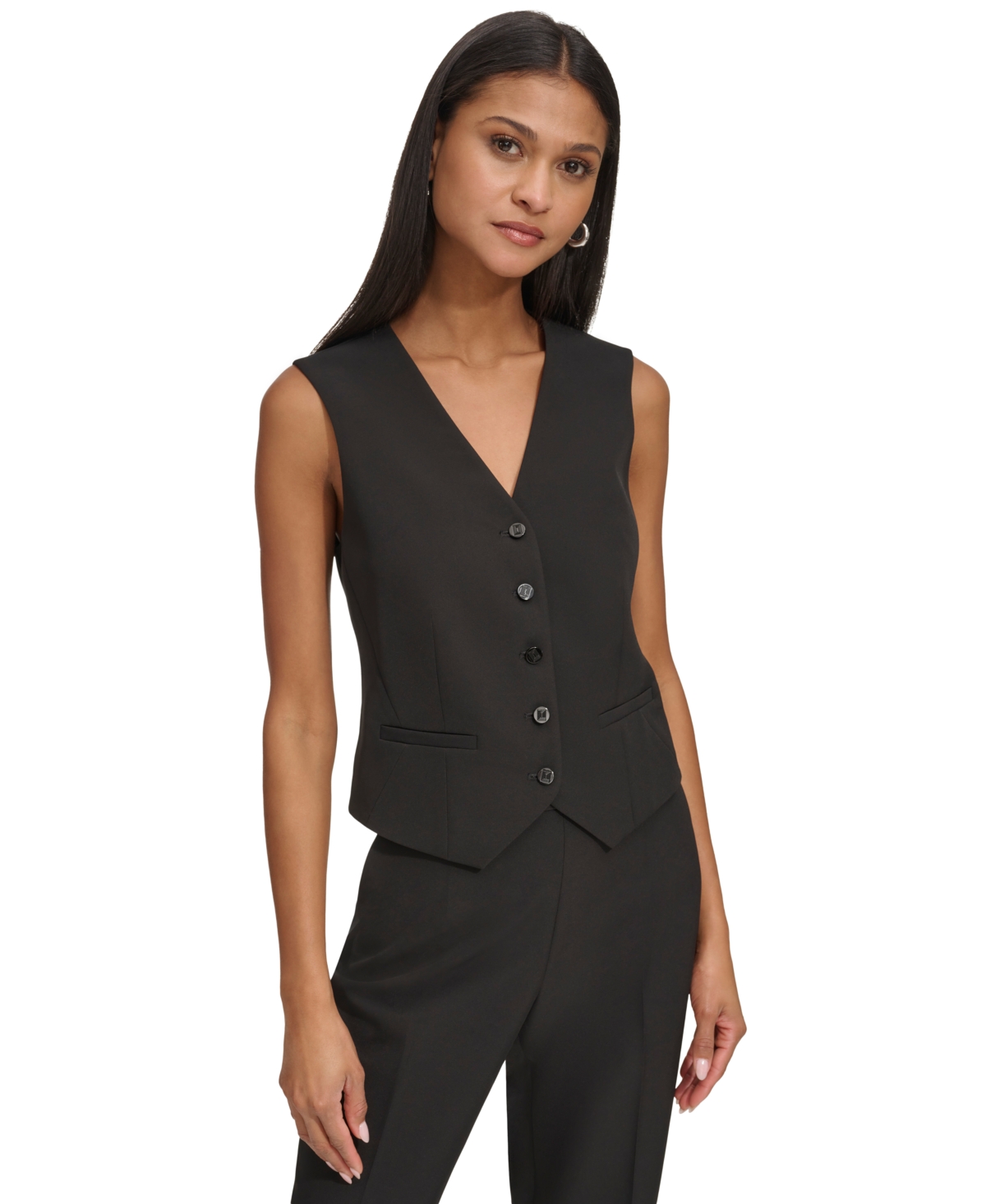 Karl Lagerfeld Women's V-neck Button-front Vest In Black
