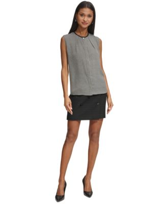 KARL LAGERFELD PARIS - Women's Pleated Gingham Blouse