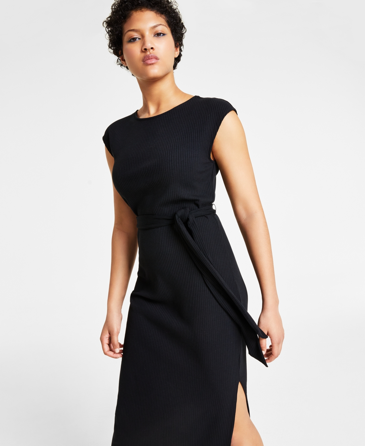 Shop Bar Iii Women's Cap-sleeve Ribbed Midi Dress, Created For Macy's In Clean Cornflwr