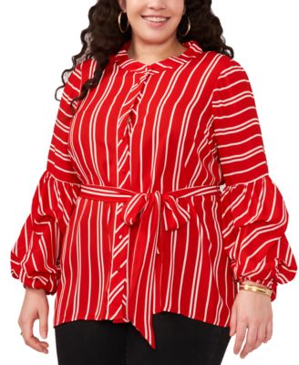 Vince Camuto - Plus Size Striped Belted Blouse