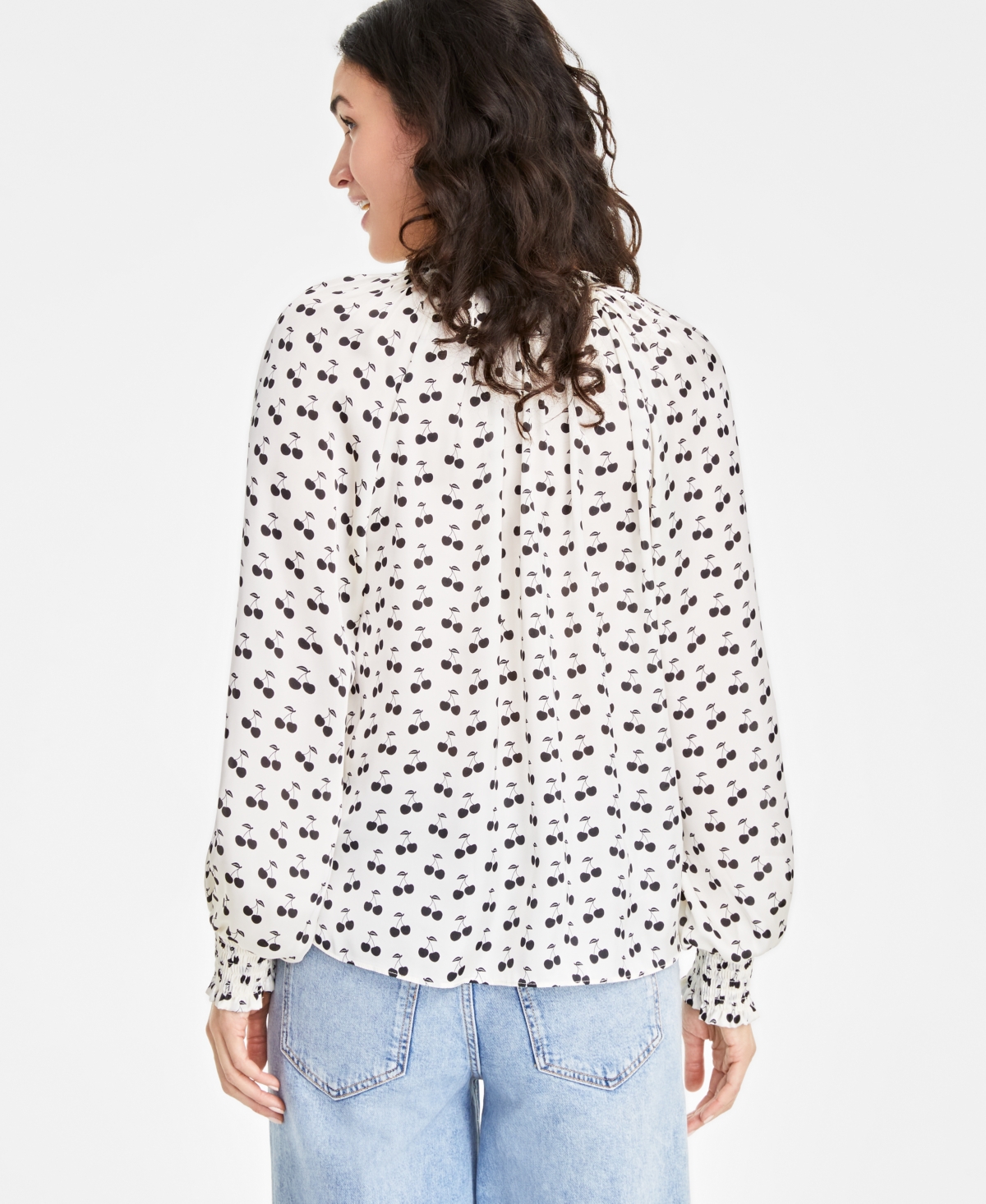 On 34th Women's Printed Pleated Smocked-Cuff Blouse