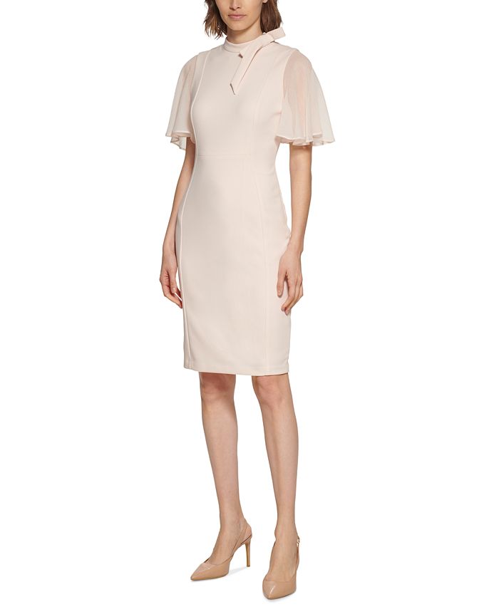 Petite Chiffon Flutter Sleeve Sheath Dress