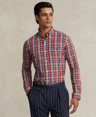 폴로 랄프로렌 Polo Ralph Lauren Mens Classic-Fit Plaid Stretch Poplin Shirt,Red/blue Multi