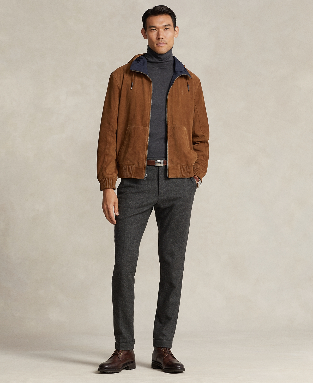 Shop Polo Ralph Lauren Men's Reversible Suede-taffeta Hooded Jacket In Country Brown,collection Navy