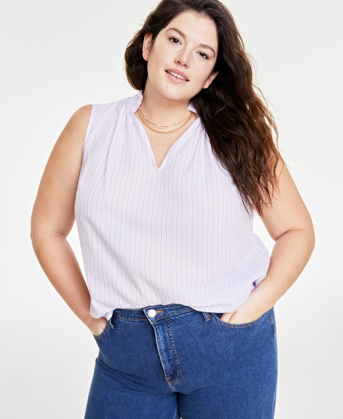 On 34th Trendy Plus Size Sleeveless Split-Neck Top, Created for Macy's