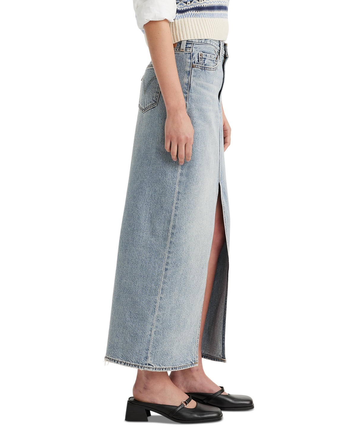 Shop Levi's Women's Cotton Denim Front-slit Ankle Column Skirt In Please Hold