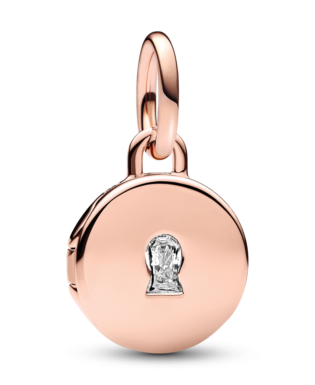 Pandora Cubic Zirconia Key Hole Engravable Locket Dangle Charm In Pink