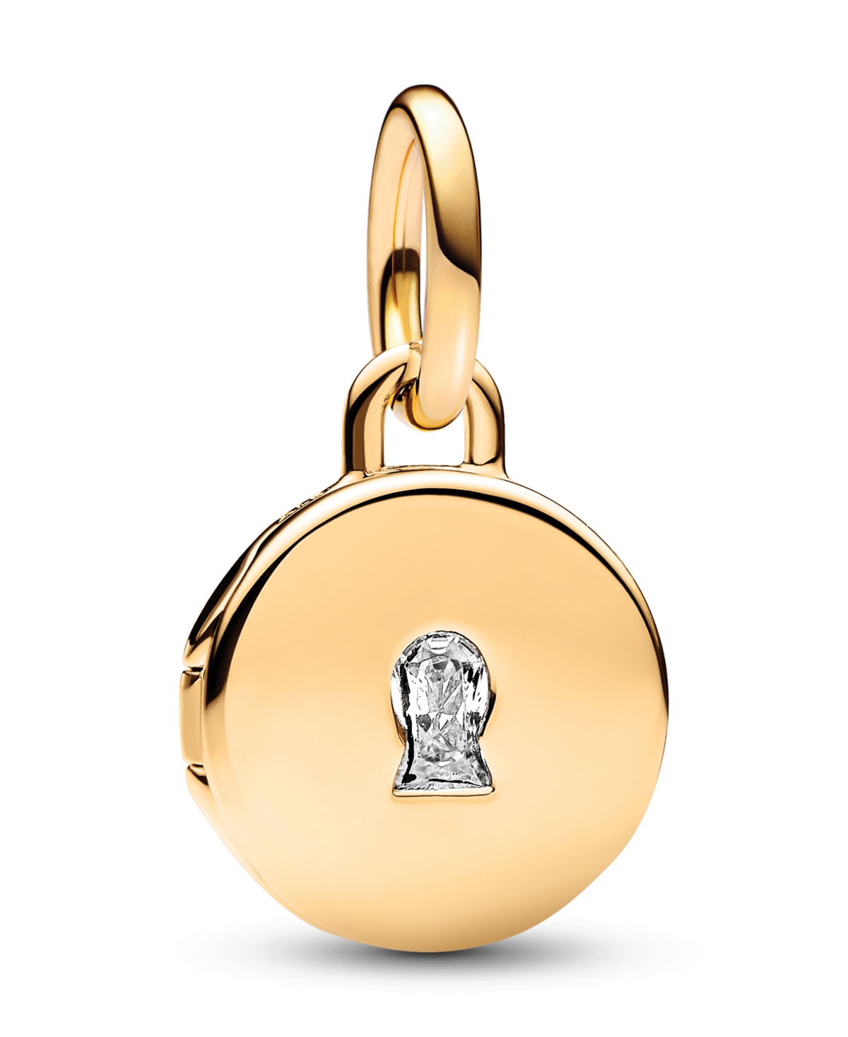 Pandora Cubic Zirconia Key Hole Engravable Locket Dangle Charm In Gold