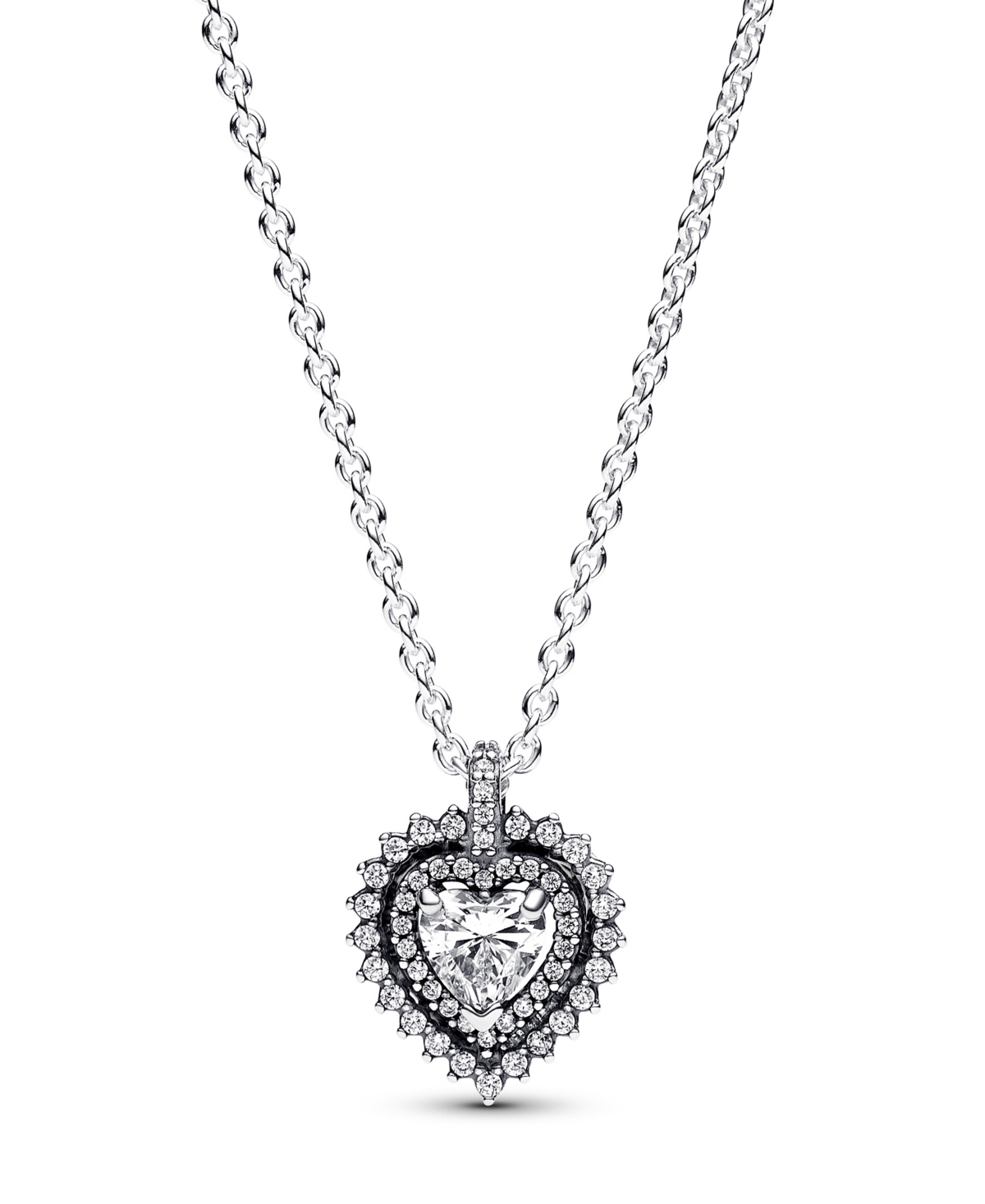 Pandora Sterling Silver With Clear Cubic Zirconia Heart Collier Necklace In Metallic