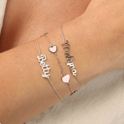 Pink Pearl Heart Station Bracelet 14K Gold