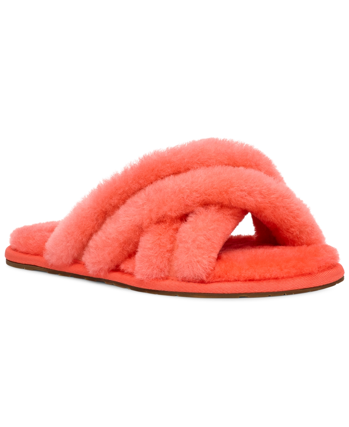 Shop Ugg Scuffita Fluffy Slip-on Sandals In Vibrant Coral,pink Lotus