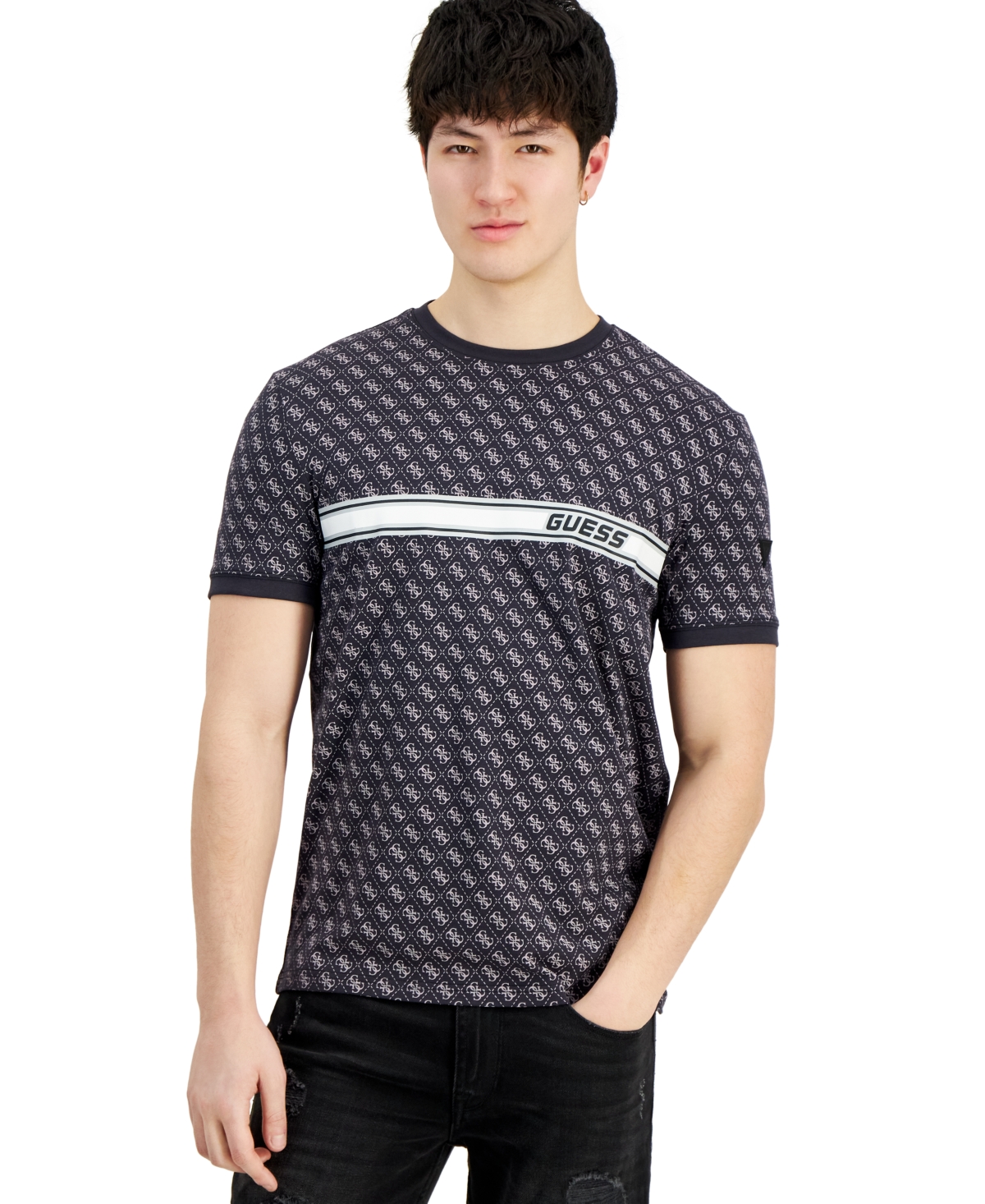 Shop Guess Men's Eco Jamey Logo T-shirt In G Aop Black And White Print