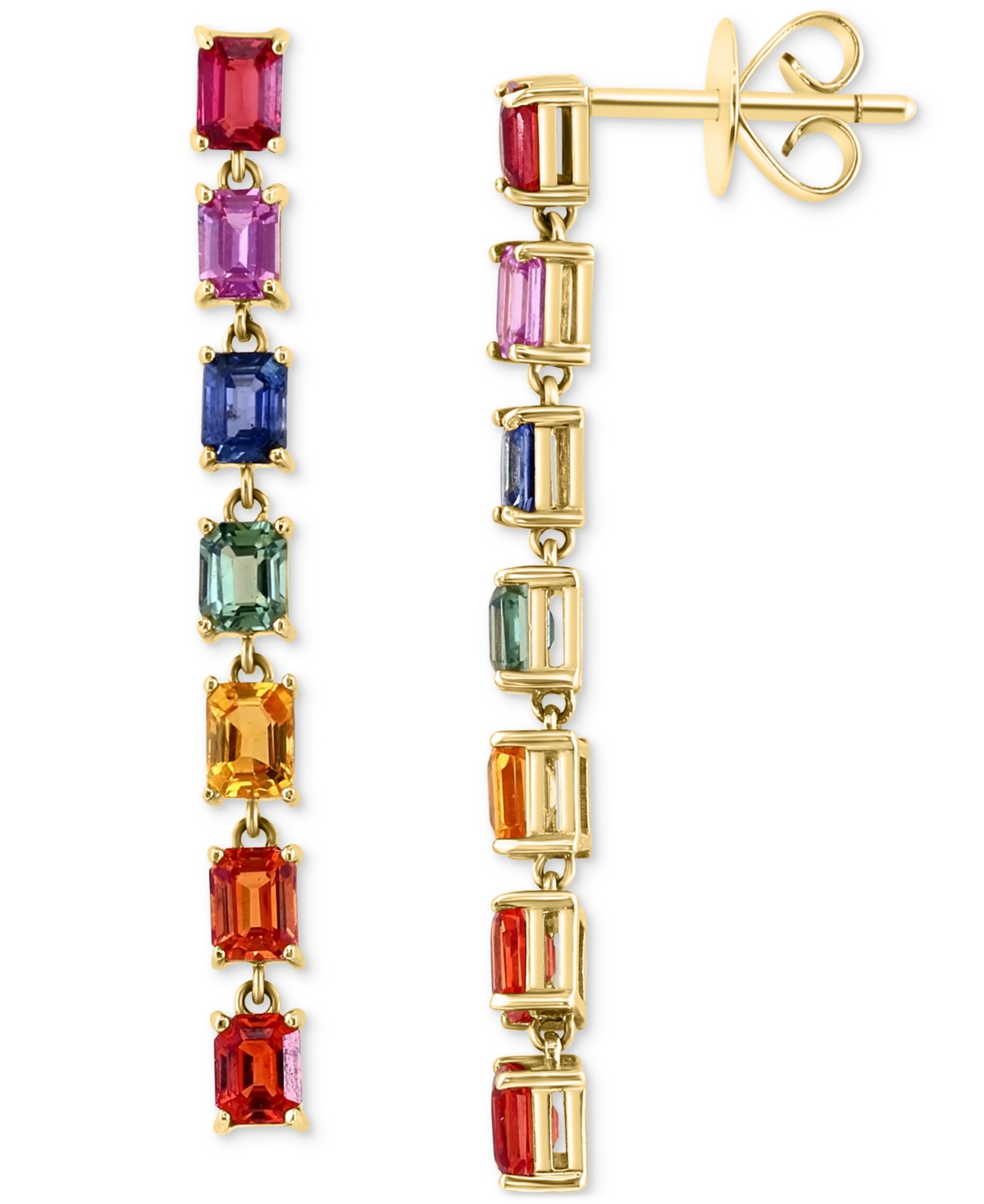 Effy Collection Effy Multi-sapphire Linear Drop Earrings (3-3/4 Ct. T.w.) In 14k Gold