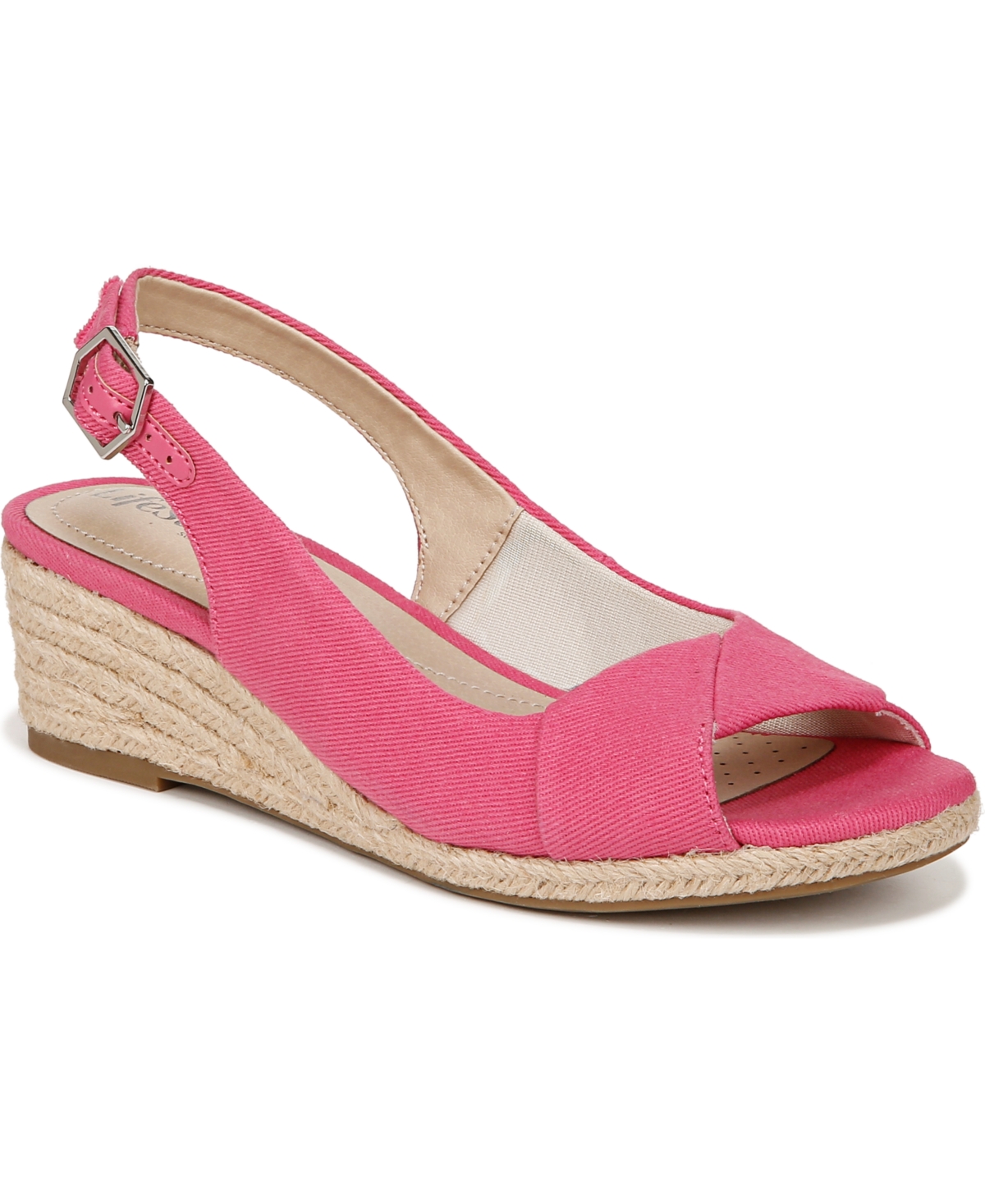 Shop Lifestride Women's Socialite Peep Toe Slingback Espadrille Wedge Sandals In Pink Fabric