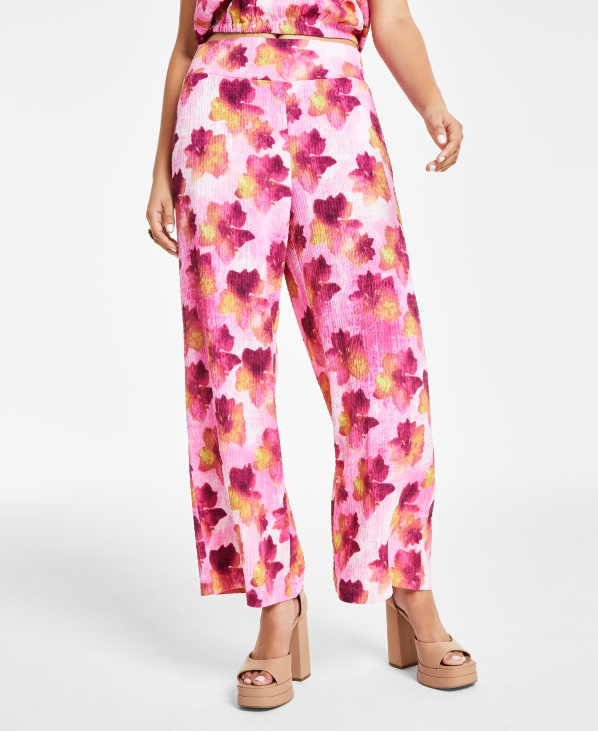Shop Bar Iii Petite Textured Print High-rise Wide-leg Pants, Created For Macy's In Frankie Floral