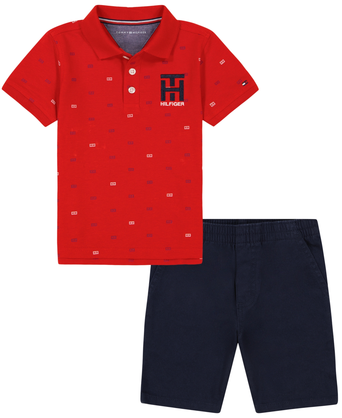 Shop Tommy Hilfiger Toddler Boys Logo-print Polo Shirt And Twill Shorts, 2 Piece Set In Red