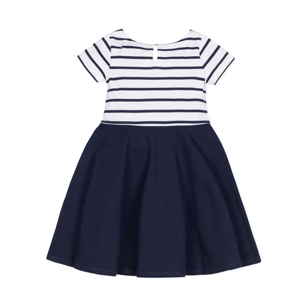 Hope & Henry Girls' Short Sleeve Lightweight Knit Skater Dress, Infant - White and navy stripe