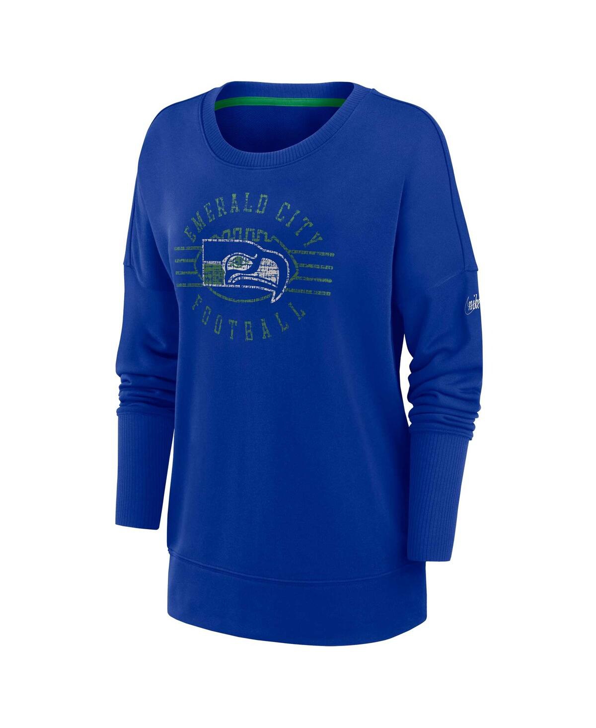 Women's NikeDistressed Seattle Seahawks Rewind Playback Icon Performance Pullover Sweatshirt - Royal