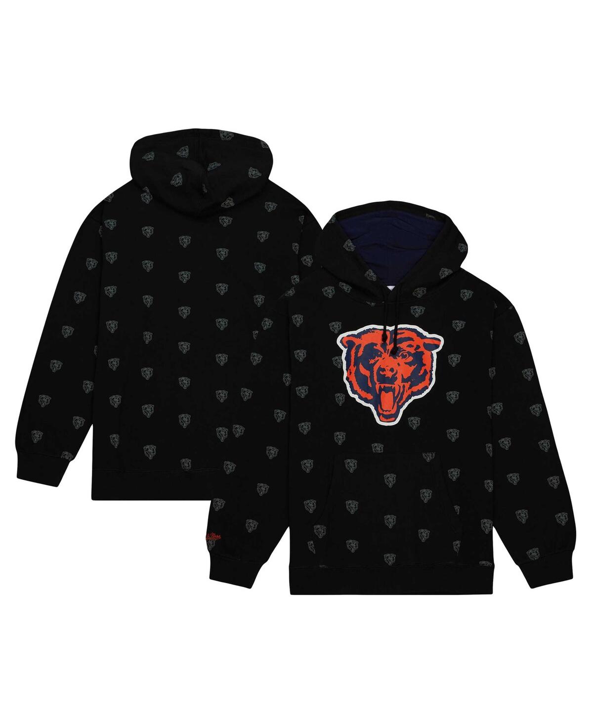 Men's Mitchell & Ness Black Chicago Bears Allover Print Fleece Pullover Hoodie - Black